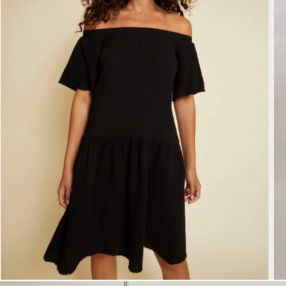 Nation Ltd Black Mariel Off The Shoulder Gauze Dress Raw Hem Beachy size S - Picture 2 of 10